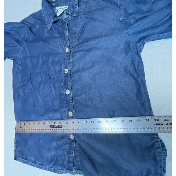 NU Construction Women Long Sleeve Button Down Chambray Shirt Top Large Casual - Picture 5 of 8